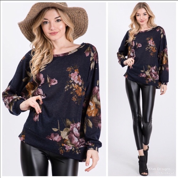 KFab Designs Sweaters - Floral Print Dolman Hacci Sweater